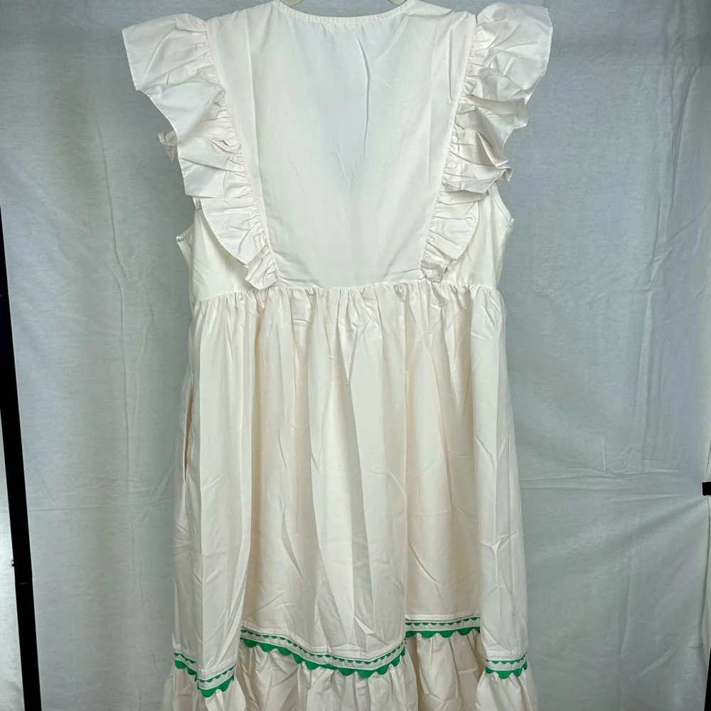 Entro Cream & Green Ric Rac Ruffle Maxi Dress NWT Size Medium - Picture 3 of 6